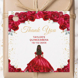 Étiquettes Cadeau Remerciement de Quinceañera de la Princesse Rouge