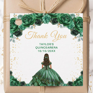 Étiquettes Cadeau Remerciement de Quinceañera de la Princesse Vert F