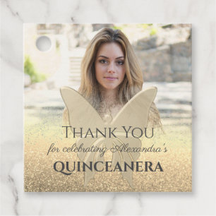 Étiquettes Cadeau Remerciement de Quinceanera Photo Or