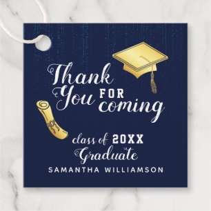 Étiquettes Cadeau Remerciement de remise de diplôme Navy Blue White