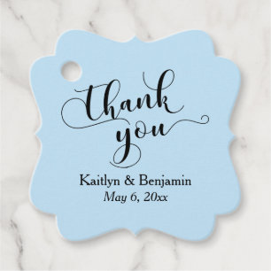 Étiquettes Cadeau Remerciement Élégant Blanc sur Bleu Bébé pour Mari