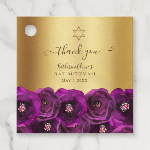 Étiquettes Cadeau Remerciement élégant Magenta Floral Gold Bat Mitzv