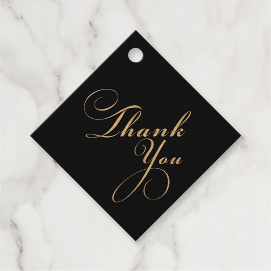 Étiquettes Cadeau Remerciement Élégant Mariage Noir Or (Devant)
