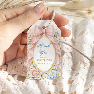 Étiquettes-cadeau Remerciement Fête de Bébé Coquette Bow Bloom