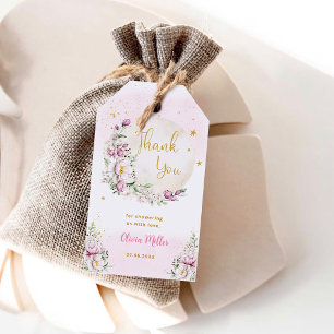 Étiquettes-cadeau Remerciement Fête de Bébé Fleurie Lune Rose