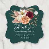 Étiquettes Cadeau Remerciement floral bordeaux émeraude (Dos)