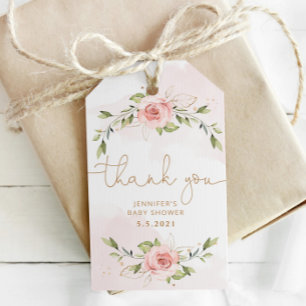 Étiquettes-cadeau Remerciement floral rose poudré or