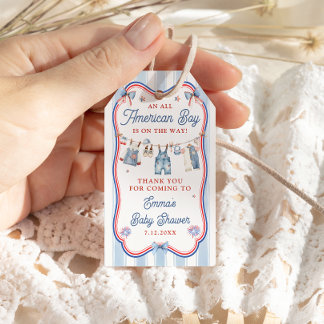 Étiquettes-cadeau Remerciement pour Baby Shower All American Boy