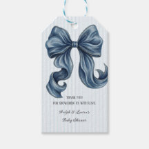 Remerciement pour Baby Shower avec nœud rayé bleu
