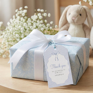 Étiquettes-cadeau Remerciement pour Baby Shower avec un joli nœud bl