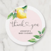 Étiquettes Cadeau Remerciement pour Baby Shower bébé citron rose (Devant)