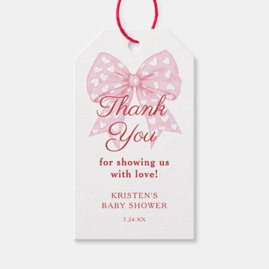 Étiquettes-cadeau Remerciement pour Baby Shower Cœur Douceur Ruban R (Devant)