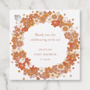 Étiquettes Cadeau Remerciement pour Baby Shower Rétro Boho Orange Fl