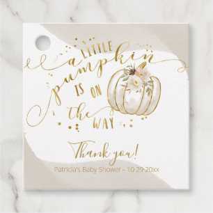 Étiquettes Cadeau Remerciement pour Baby Shower Taupe Gold Pumpkin F