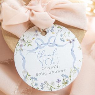 Étiquettes Cadeau Remerciement pour Baby shower Wildflower Blue Bow