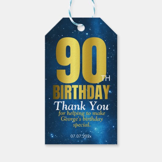 Étiquettes-cadeau Remerciement pour fête d'anniversaire 90 ans (Devant)