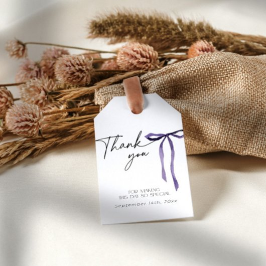 Étiquettes-cadeau Remerciement pour la fête de mariage avec un nœud