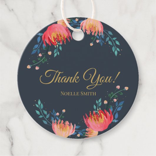 Étiquettes Cadeau Remerciements! Bleu foncé, Élégant, Fleurs Whimiqu (Devant)