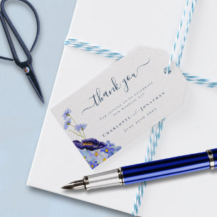 Étiquettes-cadeau Remerciements de mariage floral d'été bleu élégant