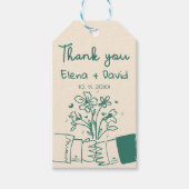 Étiquettes-cadeau Remerciements de mariage floraux bleus dessinés à  (Devant)