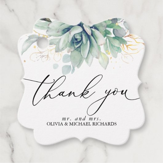 Étiquettes Cadeau Remerciements de mariage pour Succulentes dorées e (Devant)