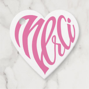 Étiquettes Cadeau Remerciements en coeur calligraphiés en rose