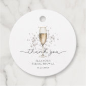 Étiquettes Cadeau Remerciements Fête de Mariage Perles et Prosecco (Devant)