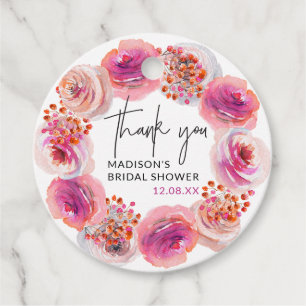 Étiquettes Cadeau Remerciements Fleuris Rose Cercle de Mariage