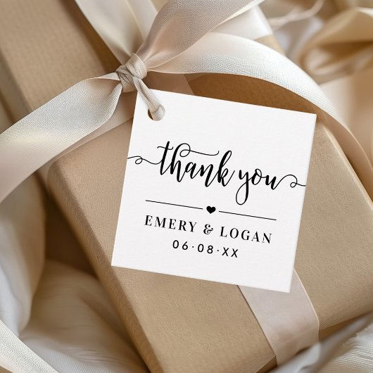 Étiquettes Cadeau Remerciements Mariage Monogramme Script Noir