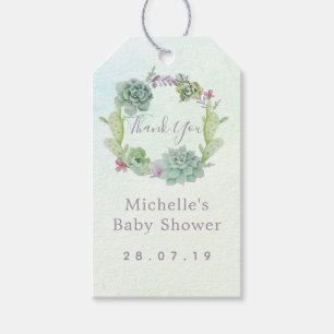 Étiquettes-cadeau Remerciements pour Baby Shower sur les Succulentes