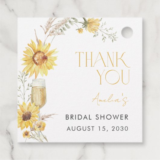 Étiquettes Cadeau Remerciements pour la Baby Shower Bohème Tournesol (Dos)