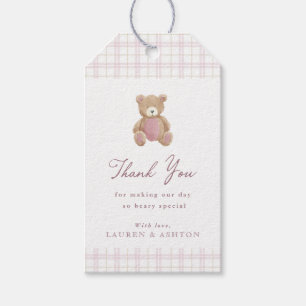 Étiquettes-cadeau Remerciements pour la Baby Shower Ourson à Carreau