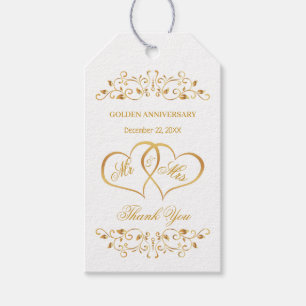 Étiquettes-cadeau Remous d'or, anniversaire jointif de coeurs