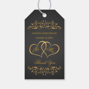 Étiquettes-cadeau Remous d'or, anniversaire jointif de coeurs