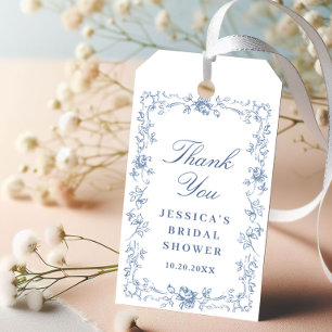Étiquettes-cadeau Renaissance Orné Bleu Floral Poussiéreux Mariage