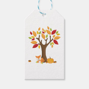 Étiquettes-cadeau Renard d'automne avec Citrouille