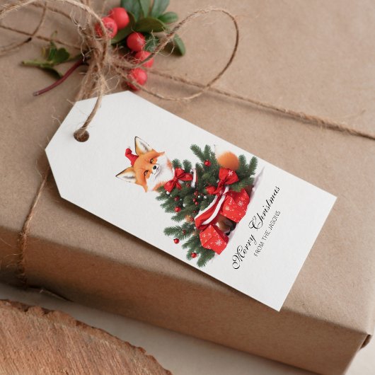 Étiquettes-cadeau Renard mignon dans le Père Noël Noël Personnalisé