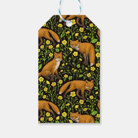 Étiquettes-cadeau Renards et papillons sur le noir (Devant)