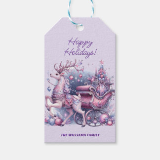 Étiquettes-cadeau Renne de Noël Violet Fantaisiste