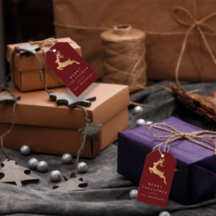 Étiquettes-cadeau Renne marron d'or de Bourgogne d'étiquette de