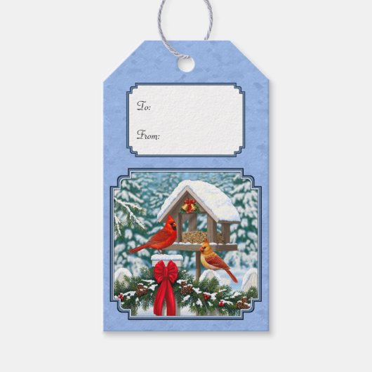 Étiquettes-cadeau Repas de Noël des cardinaux bleu (Devant)
