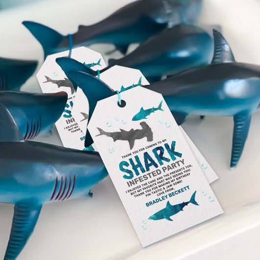 Étiquettes-cadeau Requin infesté tout âge Anniversaire Merci