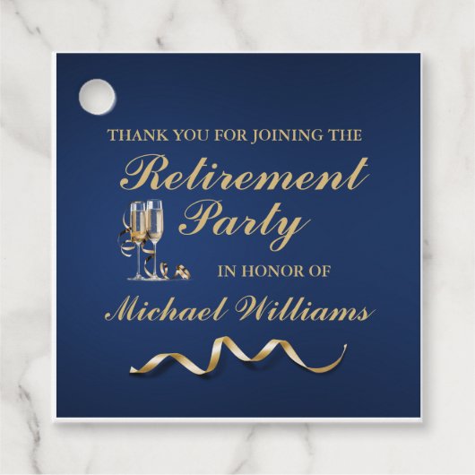 Étiquettes Cadeau Retraite Classique Classique Champagne Verre Bleu (Devant)