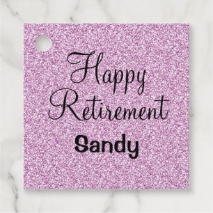 Étiquettes Cadeau Retraite heureuse glamour violet paillettes scinti