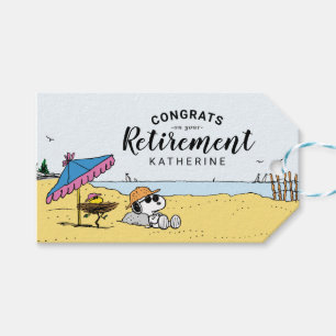 Étiquettes-cadeau Retraite Snoopy & Woodstock sur la plage