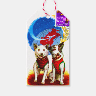 ÉTIQUETTES-CADEAU RÉTRO ÂGE D'ESPACE (CHIENS VINTAGES D'ASTRONAUTE