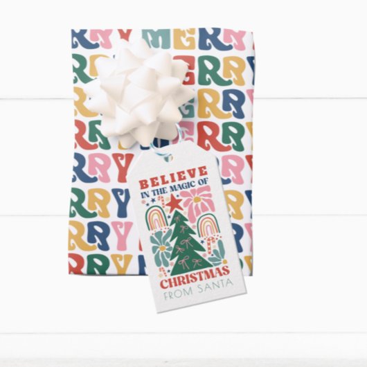 Étiquettes-cadeau Retro Believe In Père Noël Magic of Christmas