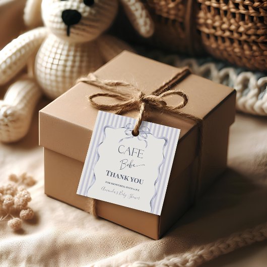 Étiquettes Cadeau Retro Blue Bow Cafe Bebe Boy Coffee Baby Shower
