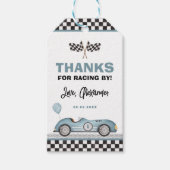 Étiquettes-cadeau Retro Blue Race Car Fast One Boy Anniversaire Fave (Devant)