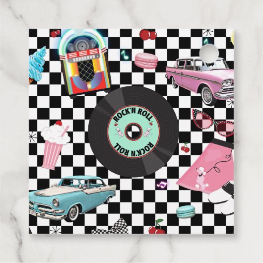 Étiquettes Cadeau Retro Checker 50's Cinquante Thème Anniversaire (Dos)